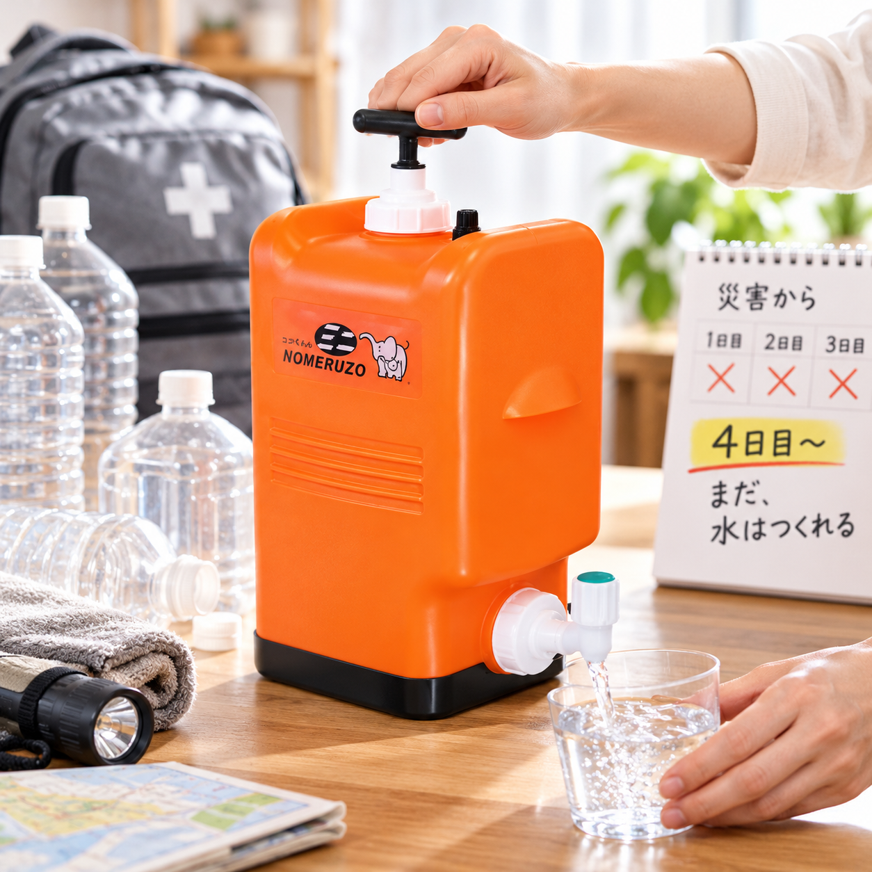 断水は3日で終わらない。防災浄水器「コッくん飲めるゾウ」で、備蓄水が尽きた”4日目以降”をつなぐ方法