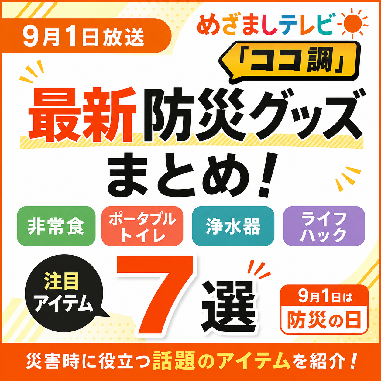 めざましテレビ「ココ調」防災の日特集