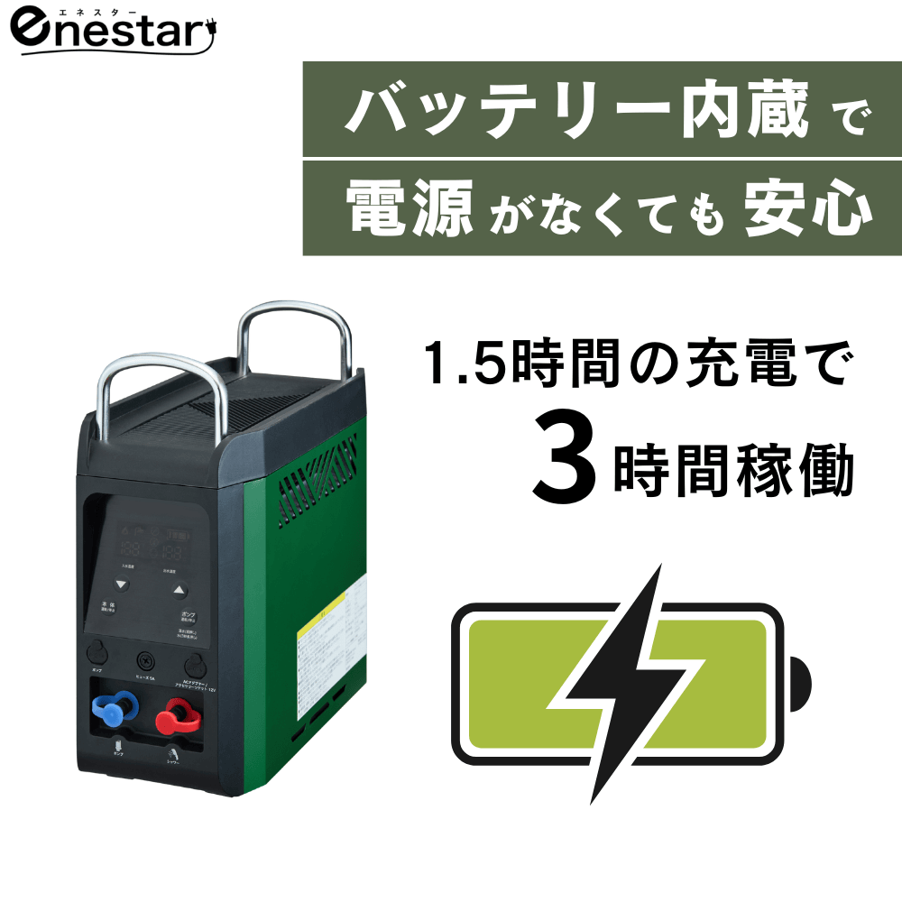 バッテリー内蔵 1.5時間充電で3時間稼働